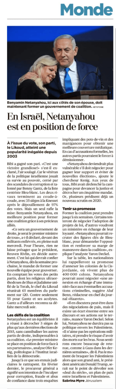 TDG Nétanyahou en position de force avril 2019